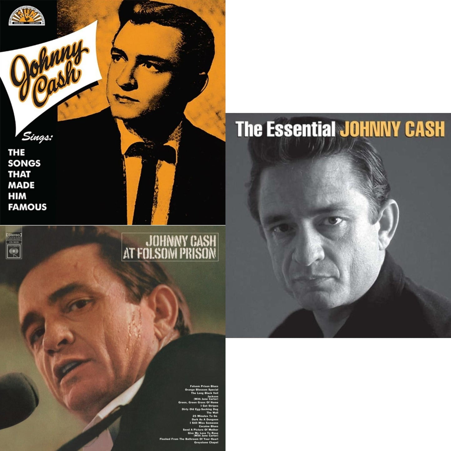 Johnny Cash - Sings The Songs That Made Him Famous (Remastered 2023) (Tangerine LP Vinyl) & At Folsom Prison & Essential Johnny Cash