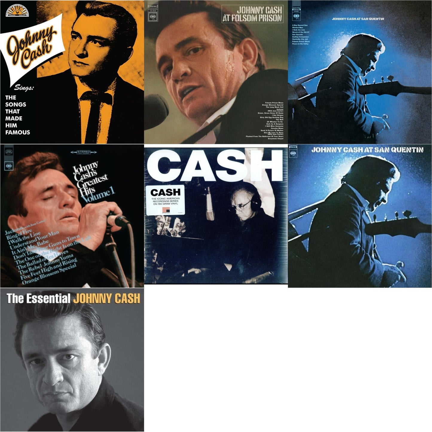 Johnny Cash - Sings The Songs That Made Him Famous (Remastered 2023) (Tangerine LP Vinyl) & At Folsom Prison & At San Quentin & Greatest Hits, Volume 1 & American V: A Hundered Ways & At San Quentin & Essential Johnny Cash