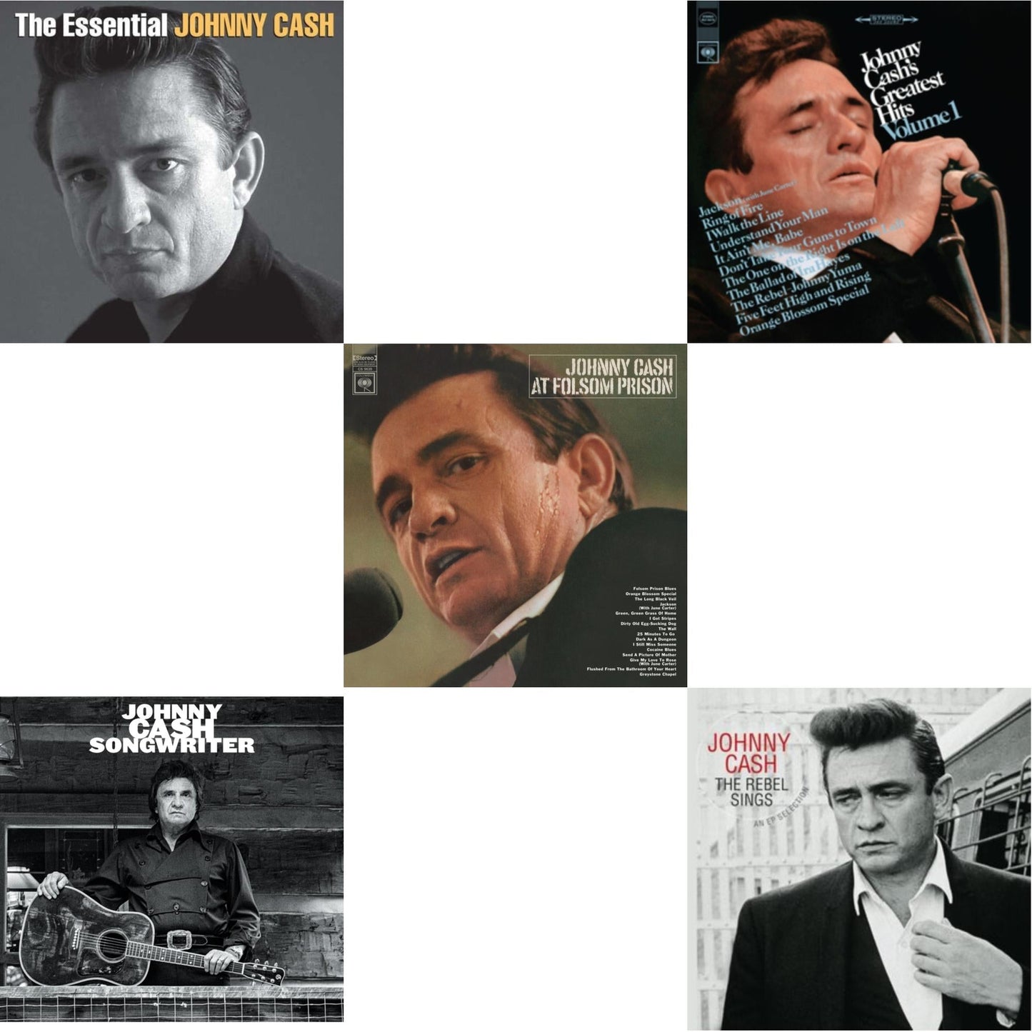 Johnny Cash - At Folsom Prison & Greatest Hits, Volume 1 & Songwriter & Rebel Sings (Crystal Clear & Solid Silver LP Vinyl) & Essential Johnny Cash