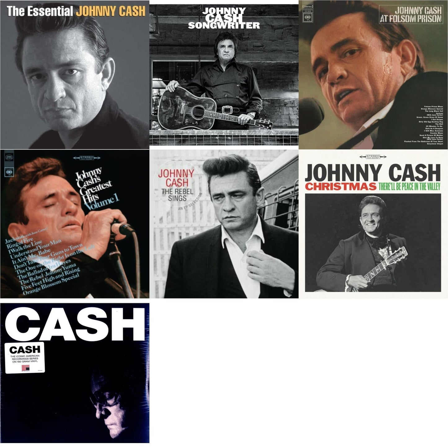 Johnny Cash - At Folsom Prison & Greatest Hits, Volume 1 & Songwriter & American Iv: The Man Comes Around & Rebel Sings (Crystal Clear & Solid Silver LP Vinyl) & Essential Johnny Cash & Christmas: There'll Be Peace In The Valley