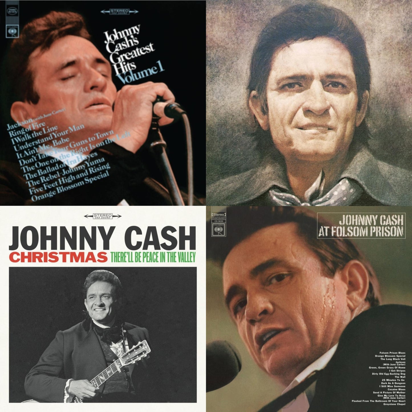 Johnny Cash - At Folsom Prison & Greatest Hits, Volume 1 & Johnny Cash Collection: His Greatest Hits, Volume 2 & Christmas: There'll Be Peace In The Valley - LP Vinyl Bundle