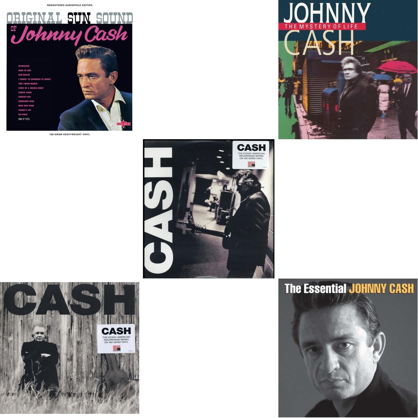 Johnny Cash - Original Sun Sound Of Johnny Cash & American Ii: Unchained (180G) & American Iii: Soitary Man & Mystery Of Life & Essential Johnny Cash - LP Vinyl Bundle