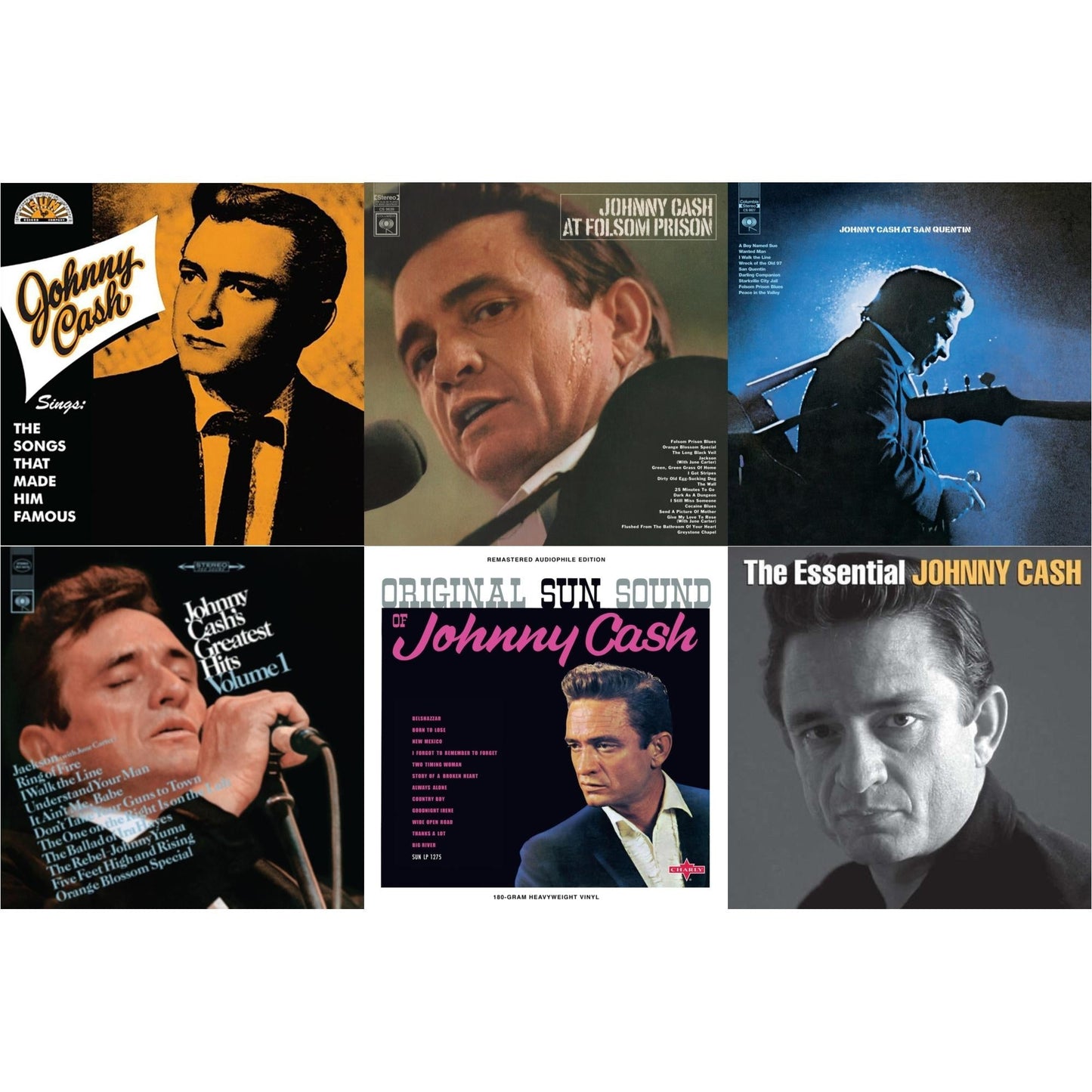 Johnny Cash - Sings The Songs That Made Him Famous (Remastered 2023) (Tangerine LP Vinyl) & At Folsom Prison & At San Quentin & Greatest Hits, Volume 1 & Original Sun Sound Of Johnny Cash & Essential Johnny Cash
