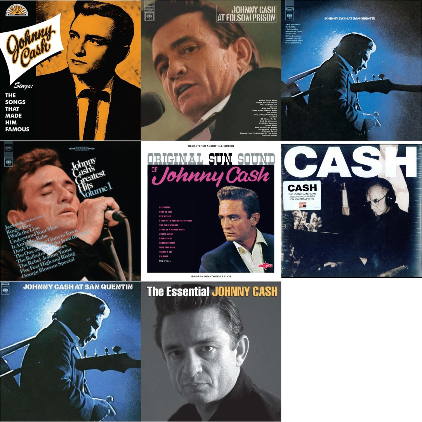 Johnny Cash - Sings The Songs That Made Him Famous (Remastered 2023) (Tangerine LP Vinyl) & At Folsom Prison & At San Quentin & Greatest Hits, Volume 1 & Original Sun Sound Of Johnny Cash & American V: A Hundered Ways & At San Quentin & Essential