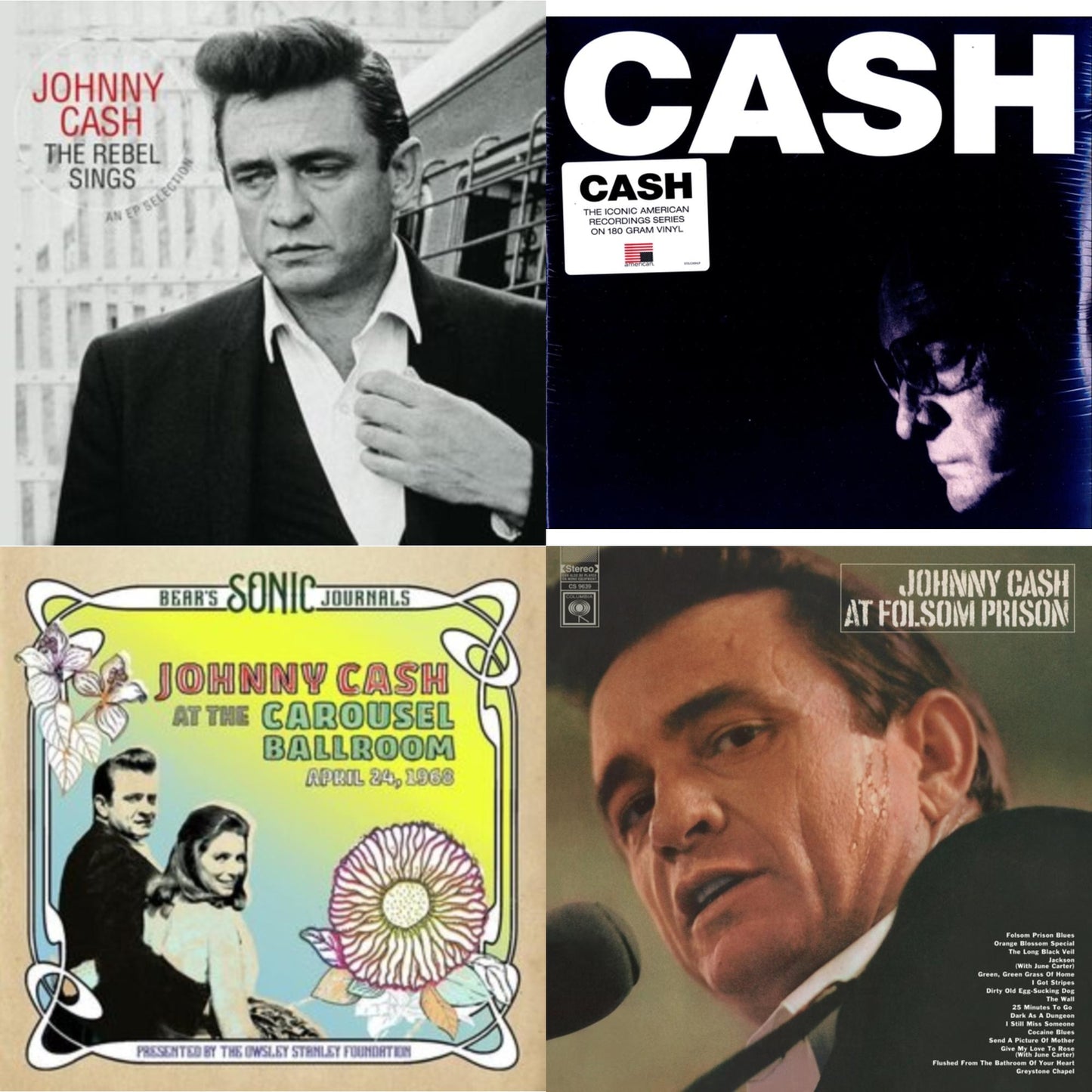 Johnny Cash - At Folsom Prison & Bear's Sonic Journals: Johnny Cash, At The Carousel Ballroom, April 24, 1968 (2LP) & American Iv: The Man Comes Around & Rebel Sings (Crystal Clear & Solid Silver LP Vinyl)