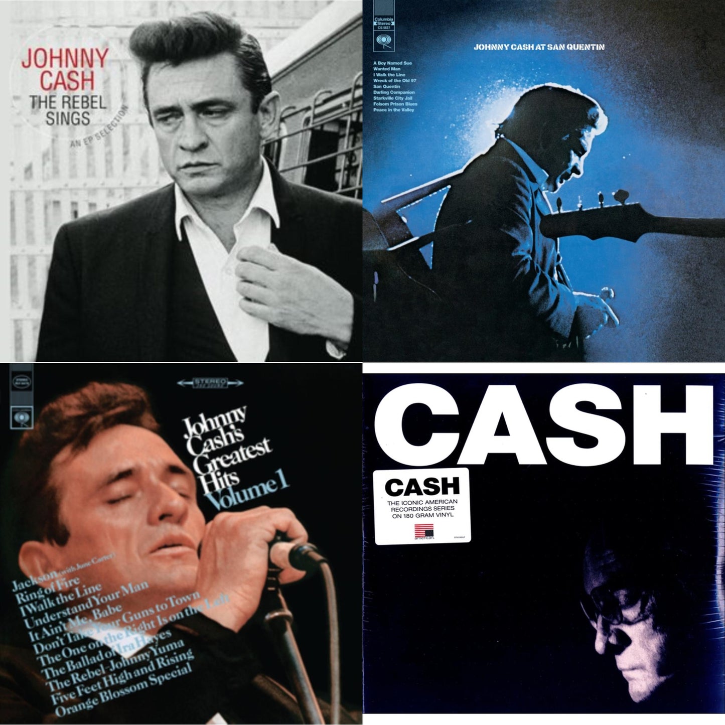 Johnny Cash - At San Quentin & Greatest Hits, Volume 1 & American Iv: The Man Comes Around & Rebel Sings (Crystal Clear & Solid Silver LP Vinyl)
