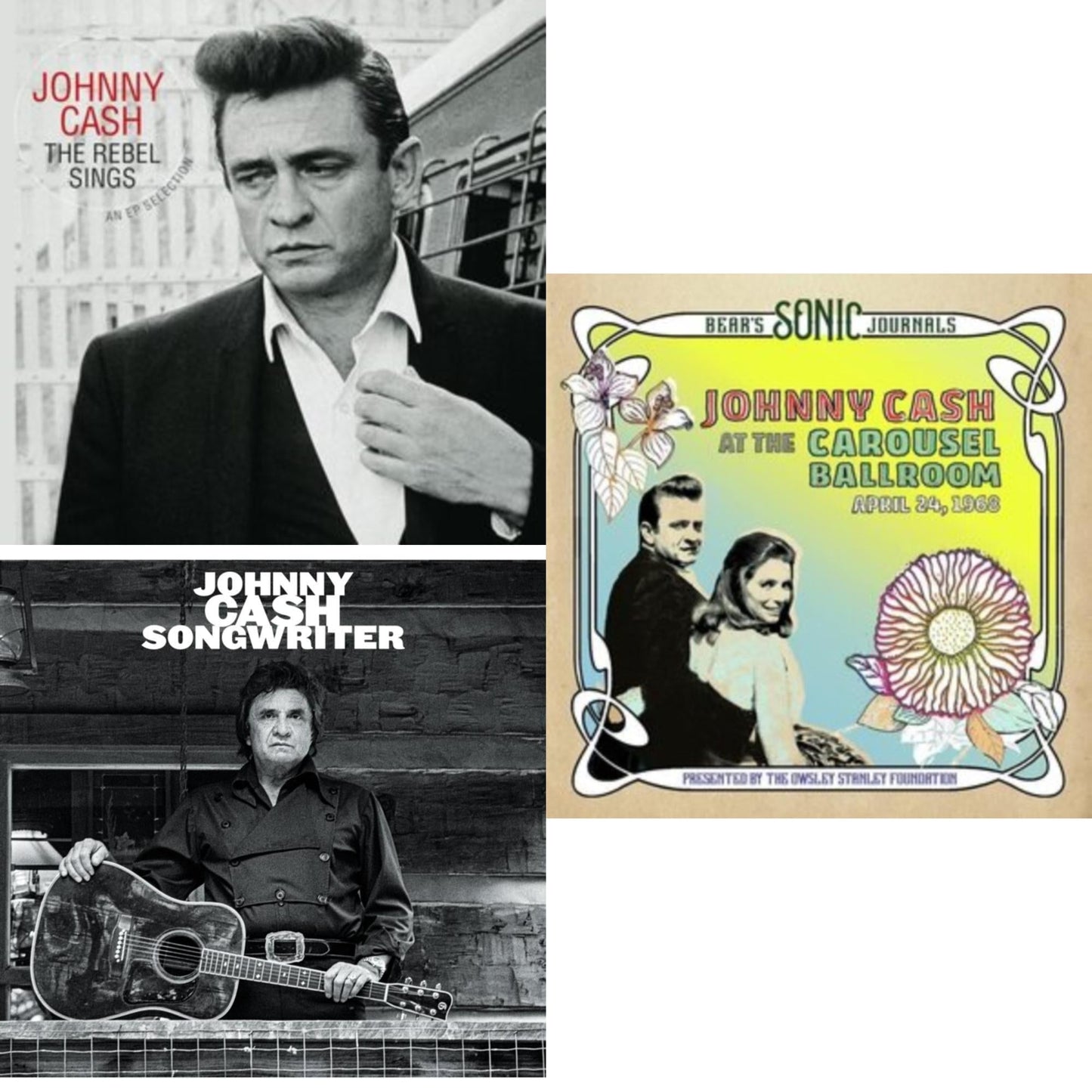 Johnny Cash - Bear's Sonic Journals: Johnny Cash, At The Carousel Ballroom, April 24, 1968 (2LP) & Songwriter & Rebel Sings (Crystal Clear & Solid Silver LP Vinyl)