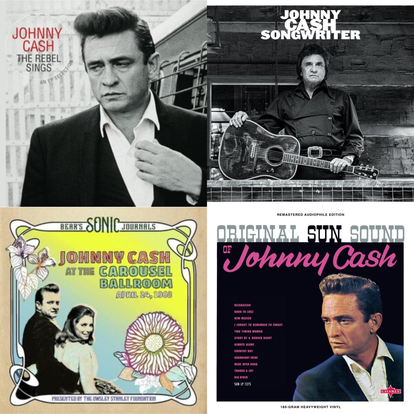 Johnny Cash - Bear's Sonic Journals: Johnny Cash, At The Carousel Ballroom, April 24, 1968 (2LP) & Original Sun Sound Of Johnny Cash & Songwriter & Rebel Sings (Crystal Clear & Solid Silver LP Vinyl)