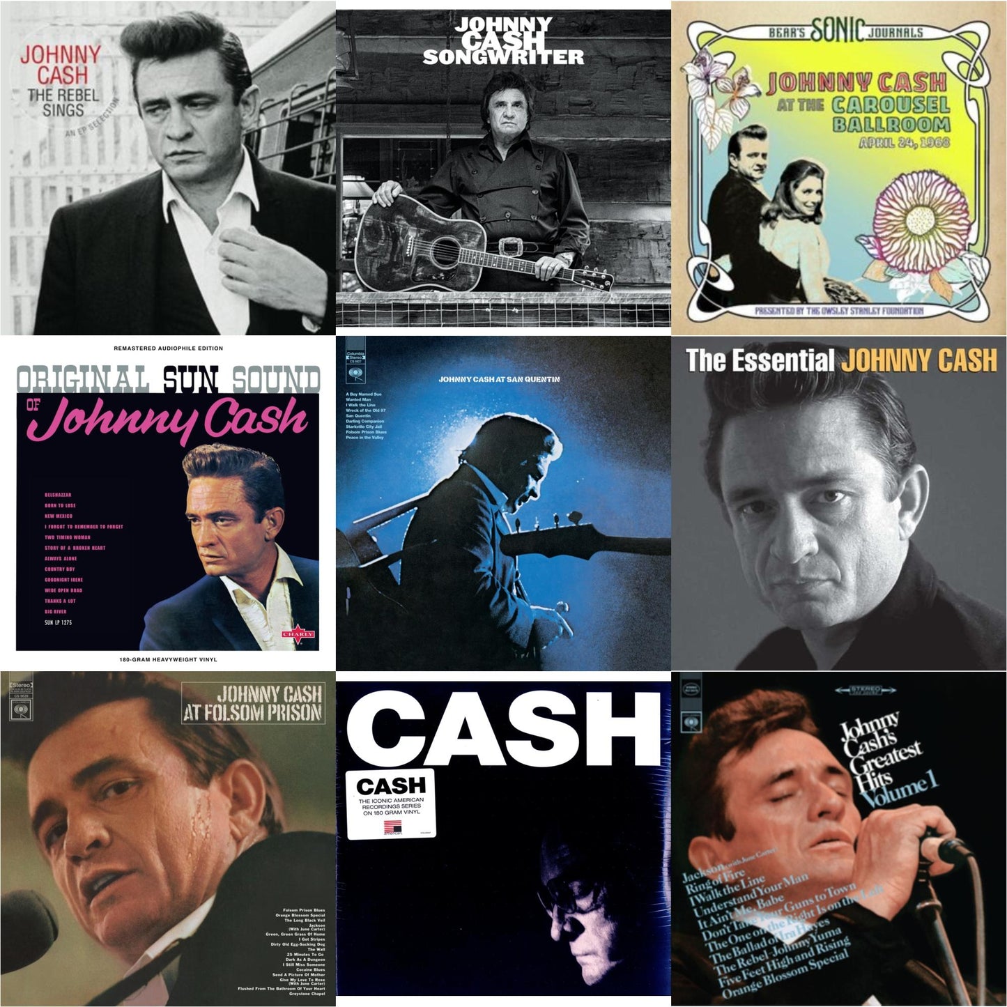 Johnny Cash - At Folsom Prison & At San Quentin & Greatest Hits, Volume 1 & Bear's Sonic Journals: Johnny Cash, At The Carousel Ballroom, April 24, 1968 (2LP) & Original Sun Sound Of Johnny Cash & Songwriter & American Iv: The Man Comes Around &