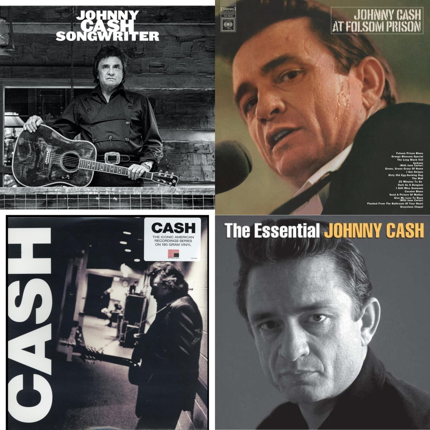 Johnny Cash - At Folsom Prison & Songwriter & American Iii: Soitary Man & Essential Johnny Cash - LP Vinyl Bundle