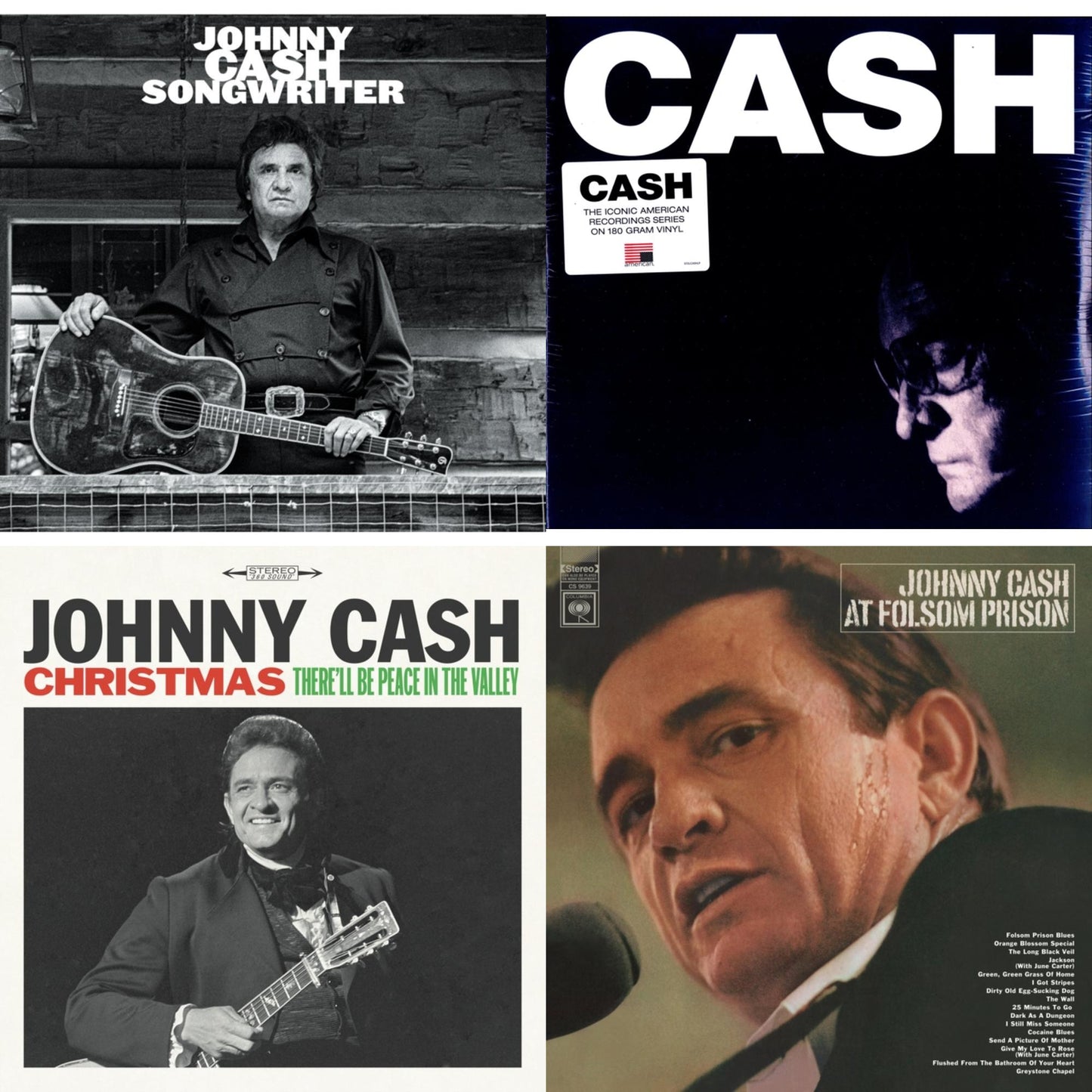 Johnny Cash - At Folsom Prison & Songwriter & American Iv: The Man Comes Around & Christmas: There'll Be Peace In The Valley - LP Vinyl Bundle