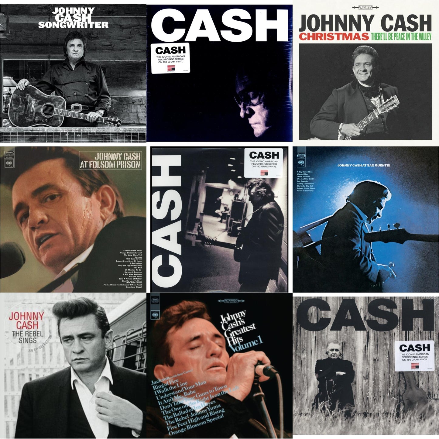 Johnny Cash - At Folsom Prison & At San Quentin & Greatest Hits, Volume 1 & Songwriter & American Ii: Unchained (180G) & American Iii: Soitary Man & American Iv: The Man Comes Around & Rebel Sings (Crystal Clear & Solid Silver LP Vinyl) & Christmas: