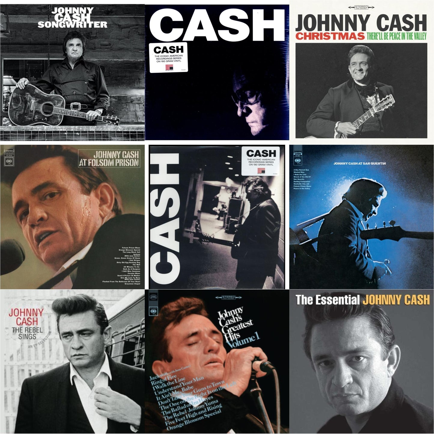 Johnny Cash - At Folsom Prison & At San Quentin & Greatest Hits, Volume 1 & Songwriter & American Iii: Soitary Man & American Iv: The Man Comes Around & Rebel Sings (Crystal Clear & Solid Silver LP Vinyl) & Essential Johnny Cash & Christmas: There'll