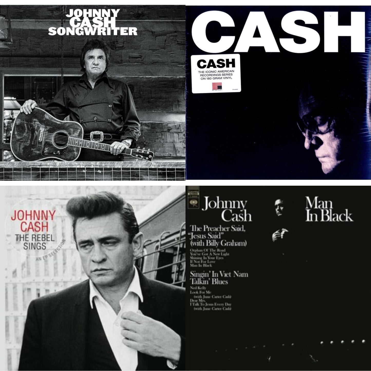 Johnny Cash - Songwriter & American Iv: The Man Comes Around & Rebel Sings (Crystal Clear & Solid Silver LP Vinyl) & Man In Black (White LP Vinyl)