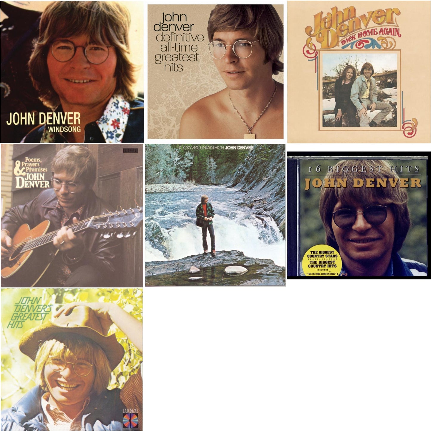 John Denver - Windsong & Definitive All Time Greatest Hits & Back Home Again & Poems Prayers & Promises & Rocky Mountain High & 16 Biggest Hits & Greatest Hits - CD Bundle