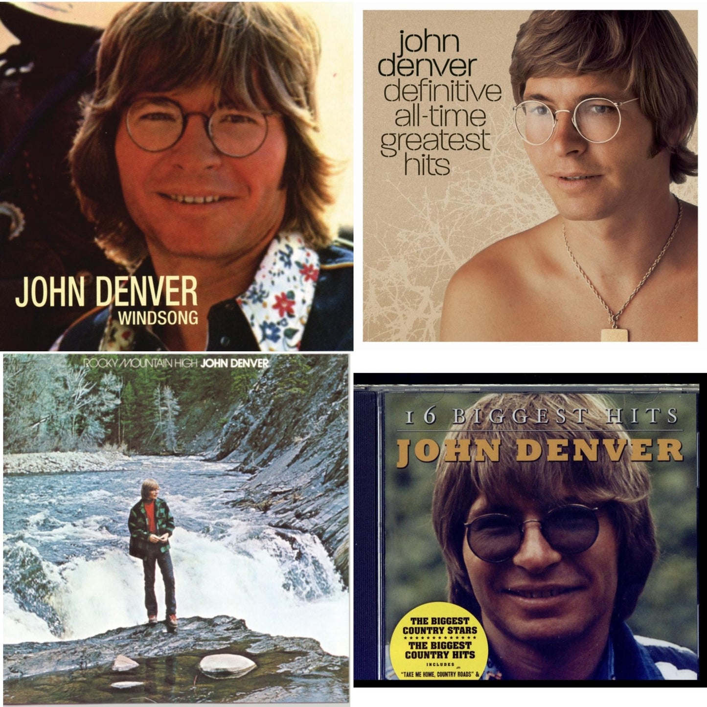 John Denver - Windsong & Definitive All Time Greatest Hits & Rocky Mountain High & 16 Biggest Hits - CD Bundle