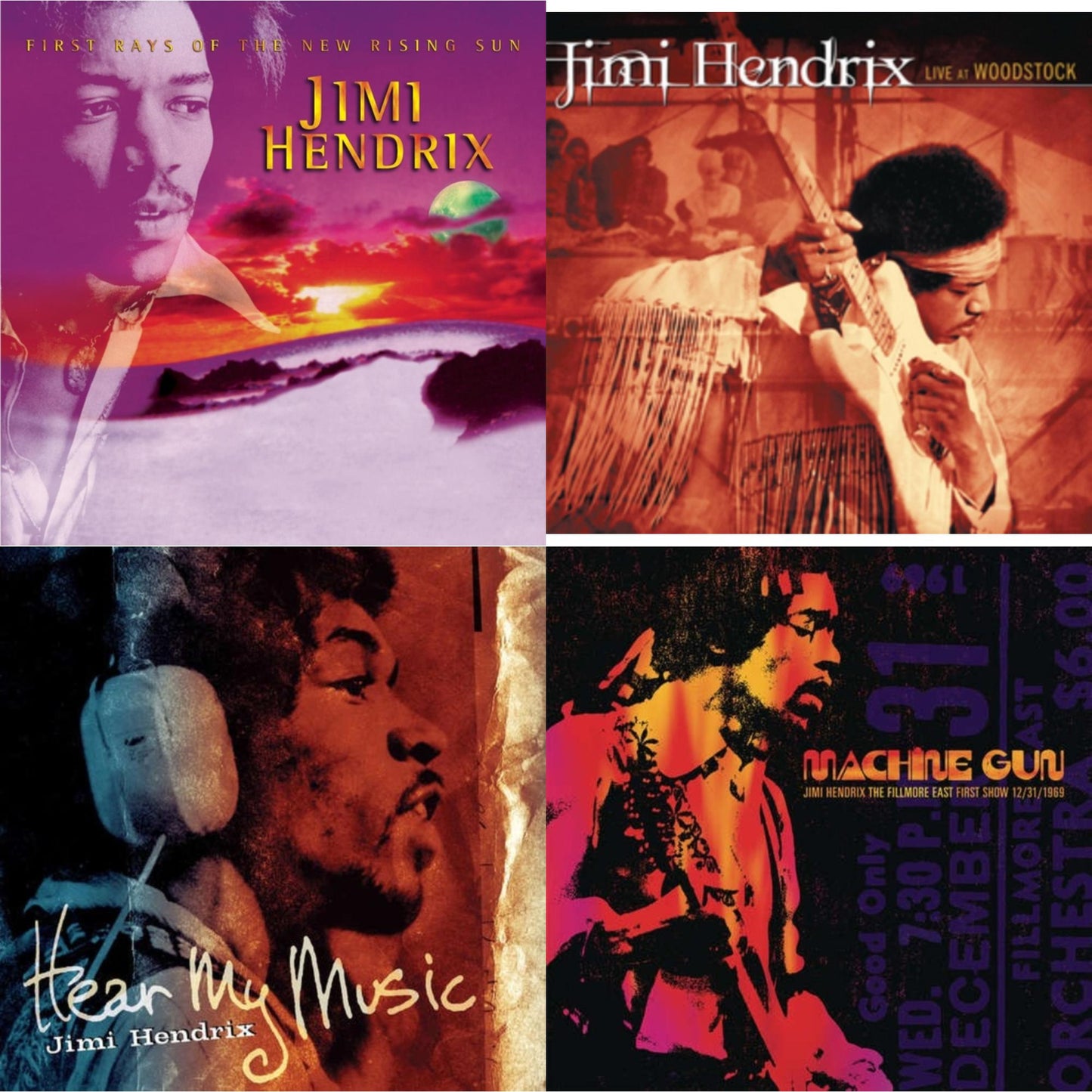 Jimi Hendrix - First Rays Of The New Rising Sun (2LP/150G) & Live At Woodstock & Hear My Music (2LP/Gatefold) (180G) & Machine Gun Jimi Hendrix The Fillmore East First Show 12/31/1969 (2LP/180G/Gatefold)
