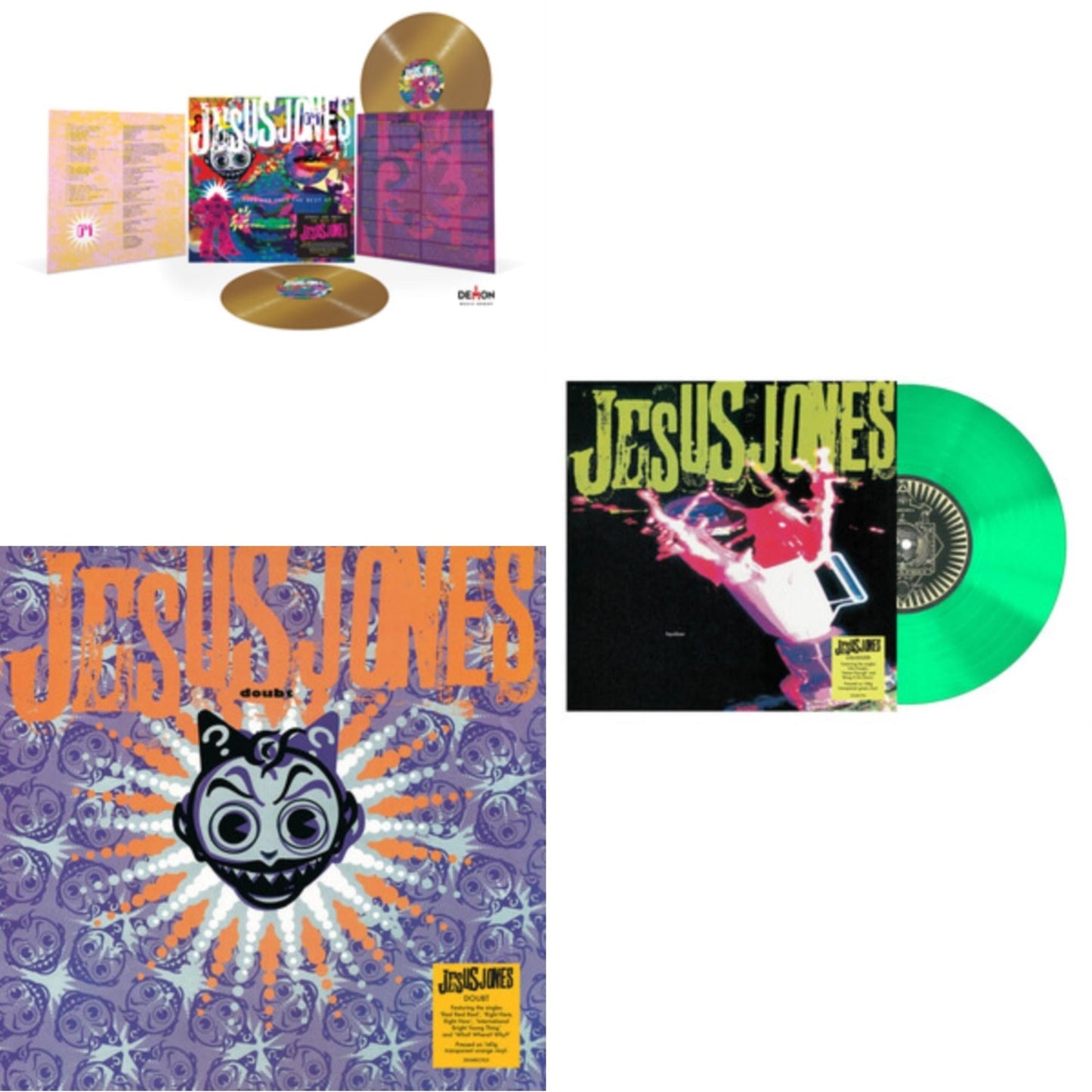 Jesus Jones - Zeroes & Ones: Best Of (2LP/Gold Vinyl/140G) & Doubt (Translucent Orange LP Vinyl/140G) & Liquidizer (Translucent Green LP Vinyl/140G)