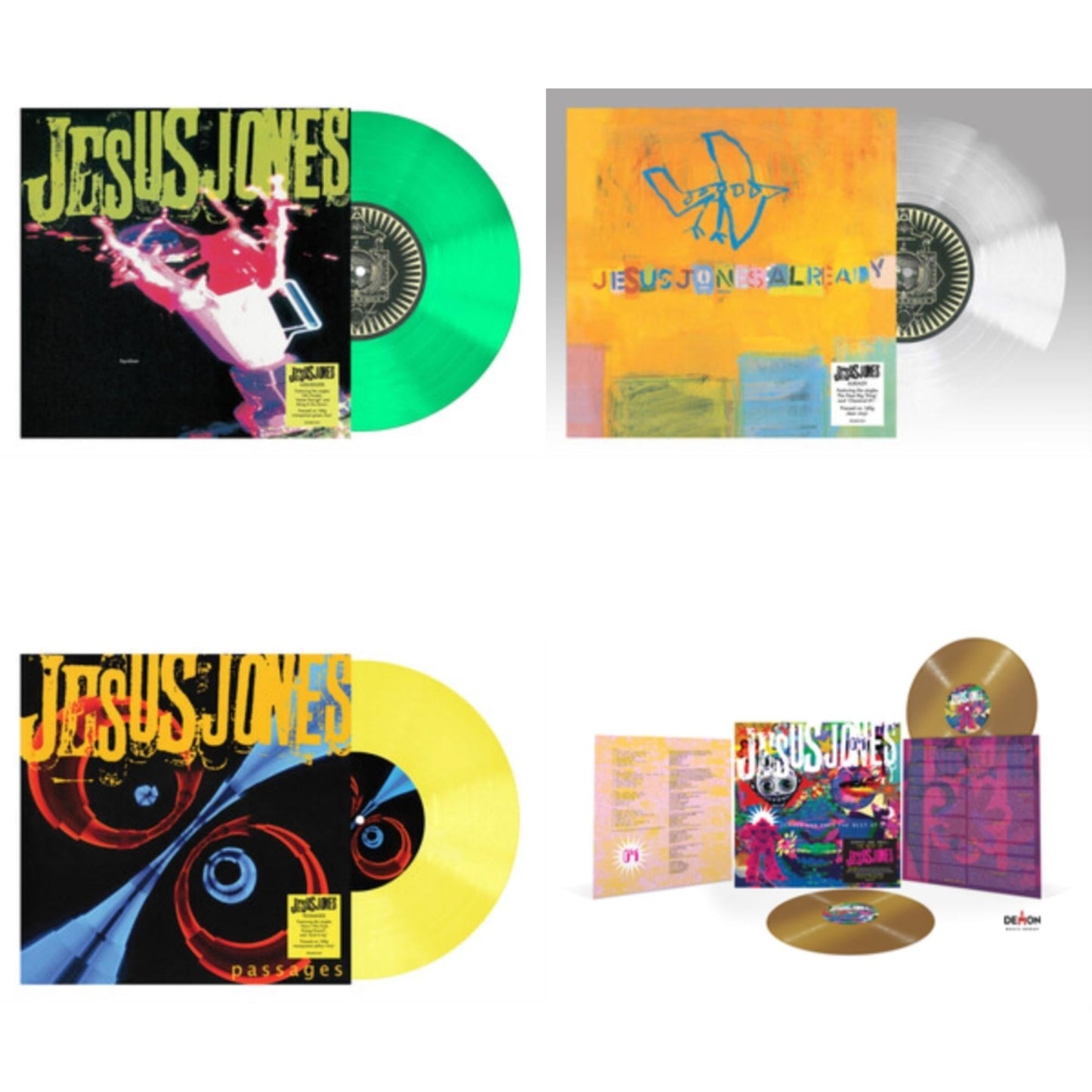 Jesus Jones - Liquidizer (Translucent Green LP Vinyl/140G) & Already (Translucent LP Vinyl/140G) & Passages (Translucent Yellow LP Vinyl/140G) & Zeroes & Ones: Best Of (2LP/Gold Vinyl/140G)