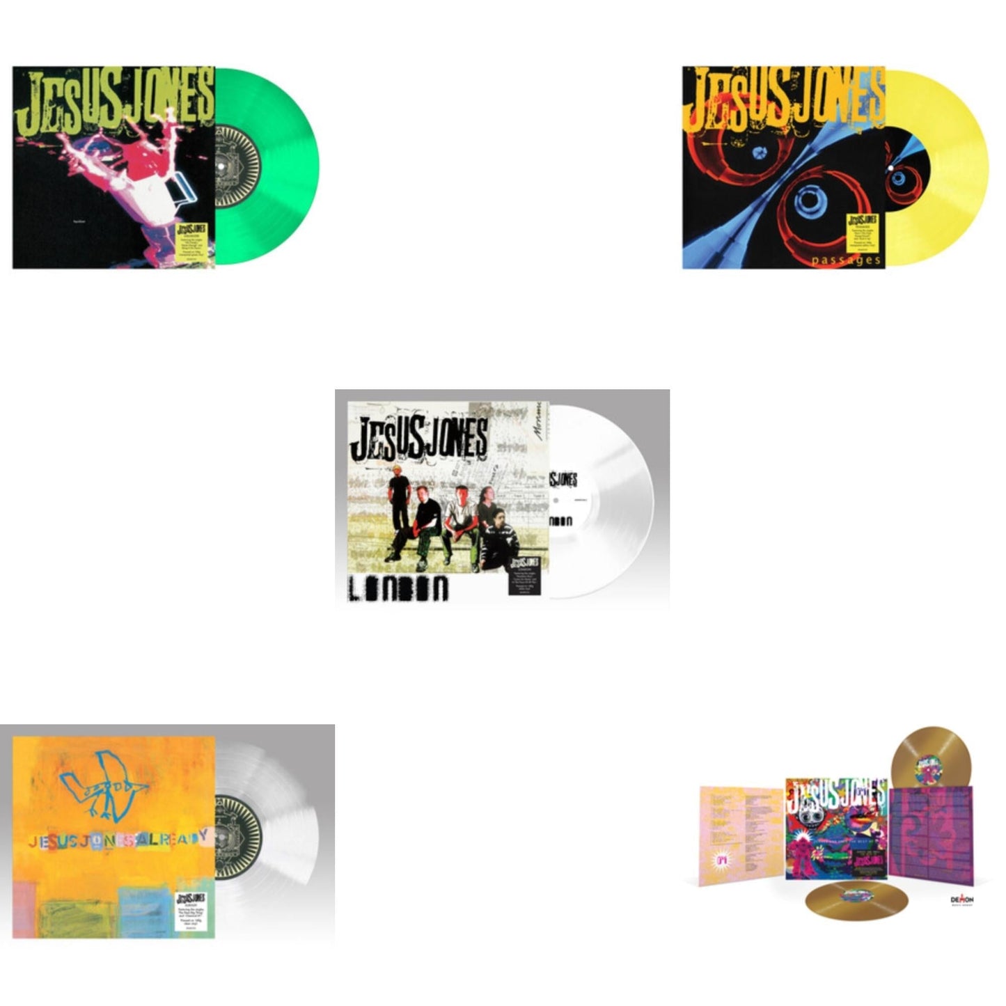 Jesus Jones - Liquidizer (Translucent Green LP Vinyl/140G) & Already (Translucent LP Vinyl/140G) & London (White LP Vinyl/140G) & Passages (Translucent Yellow LP Vinyl/140G) & Zeroes & Ones: Best Of (2LP/Gold Vinyl/140G)