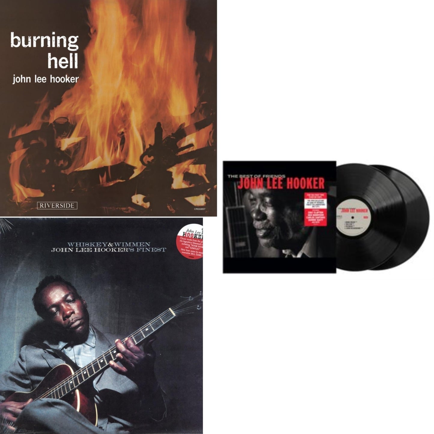 John Lee Hooker - Best Of Friends & Whiskey & Wimmen: John Lee Hooker's Finest & Burning Hell (Bluesville Acoustic Sounds Series) - LP Vinyl Bundle