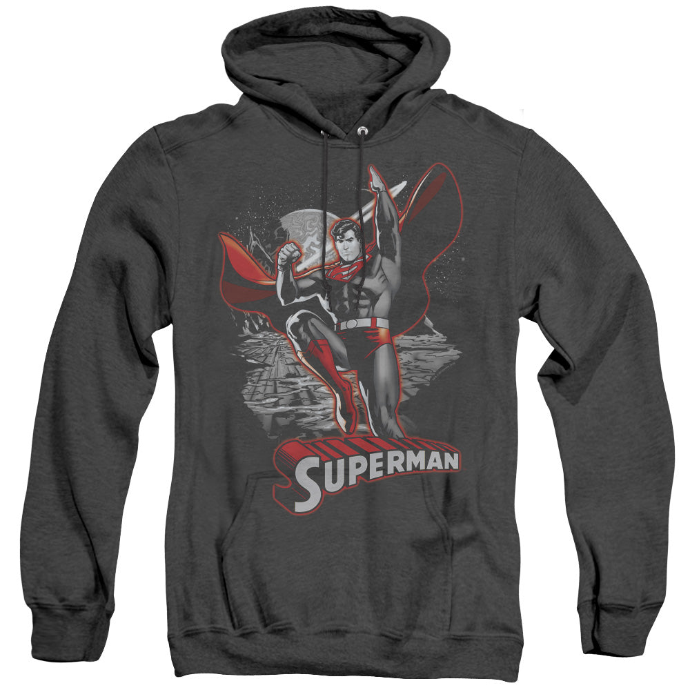 Justice League Of America Superman Red & Gray Heather Mens Hoodie Black Officially Licensed
