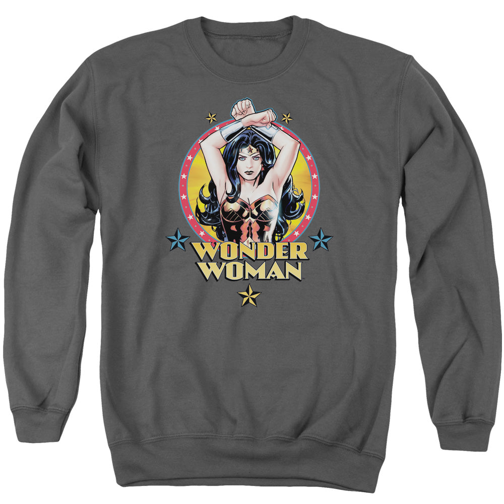 Justice League Of America Powerful Woman Mens Crewneck Sweatshirt Charcoal Officially Licensed
