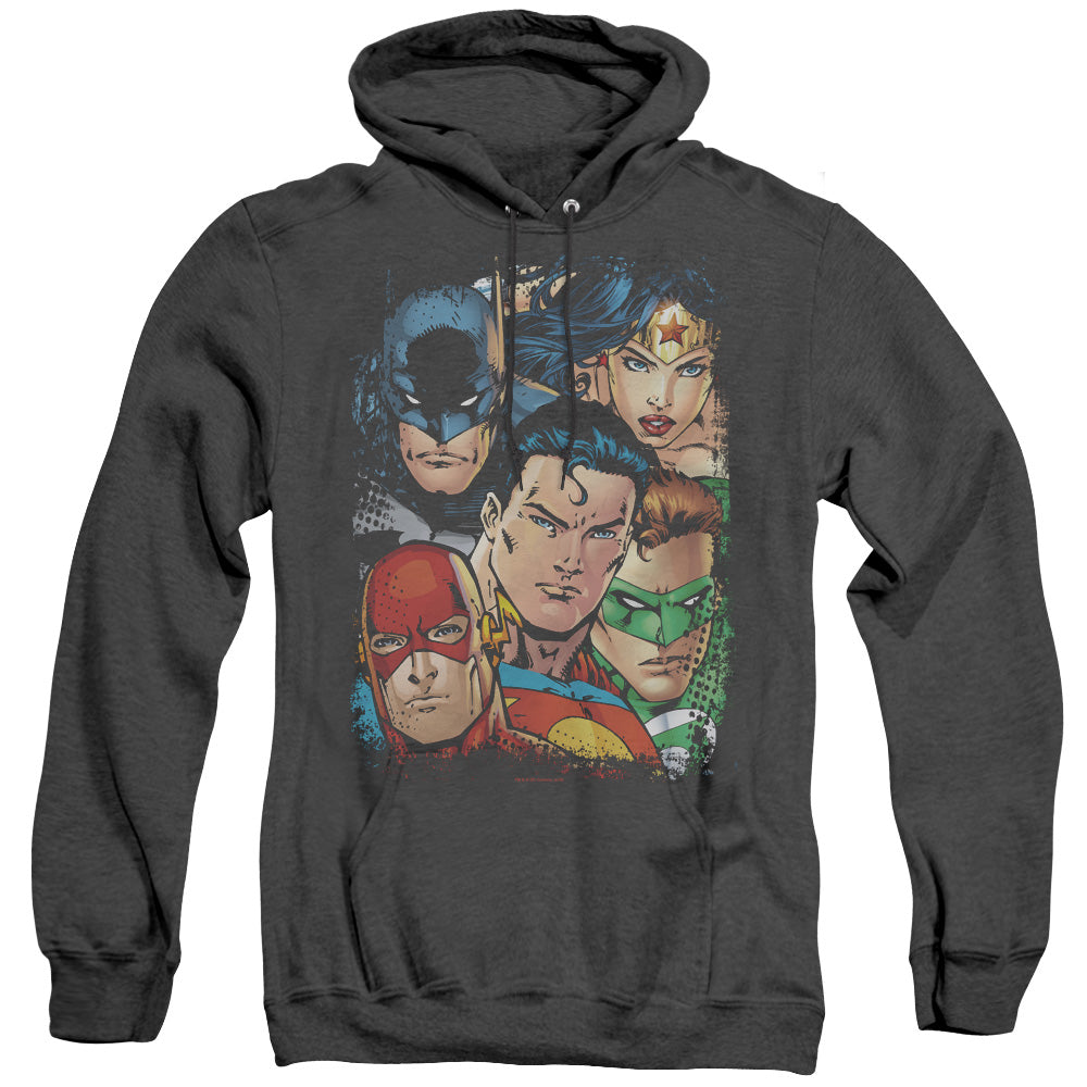 Justice League Of America Up Close And Personal Heather Mens Hoodie Black Officially Licensed