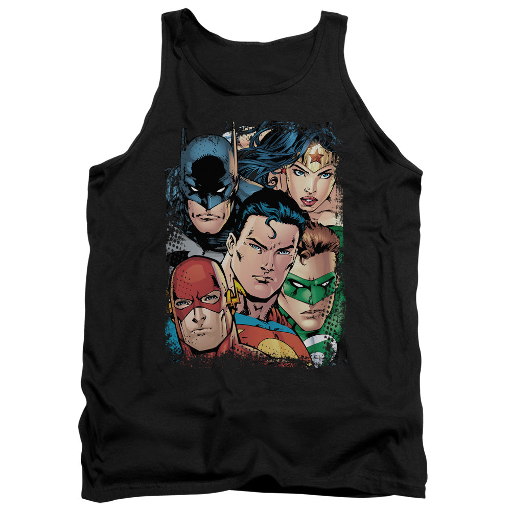 Justice League Up Close And Personal Mens Tank Top Shirt Black Officially Licensed