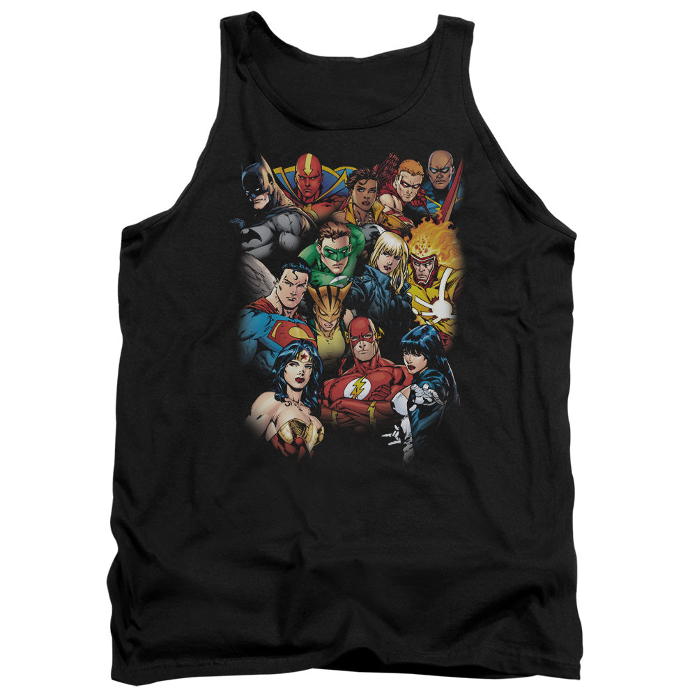 Justice League The Leagues All Here Mens Tank Top Shirt Black Officially Licensed