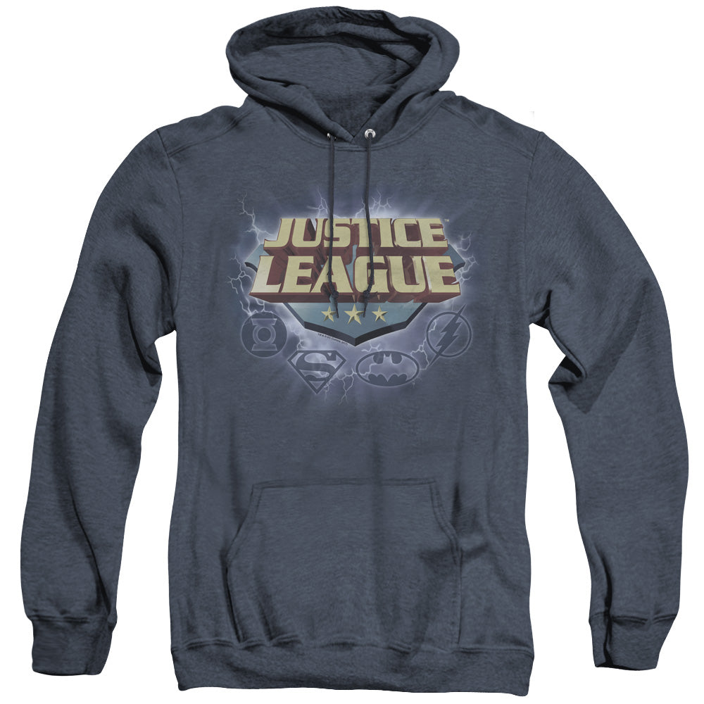 Justice League Of America Storm Logo Heather Mens Hoodie Navy Officially Licensed