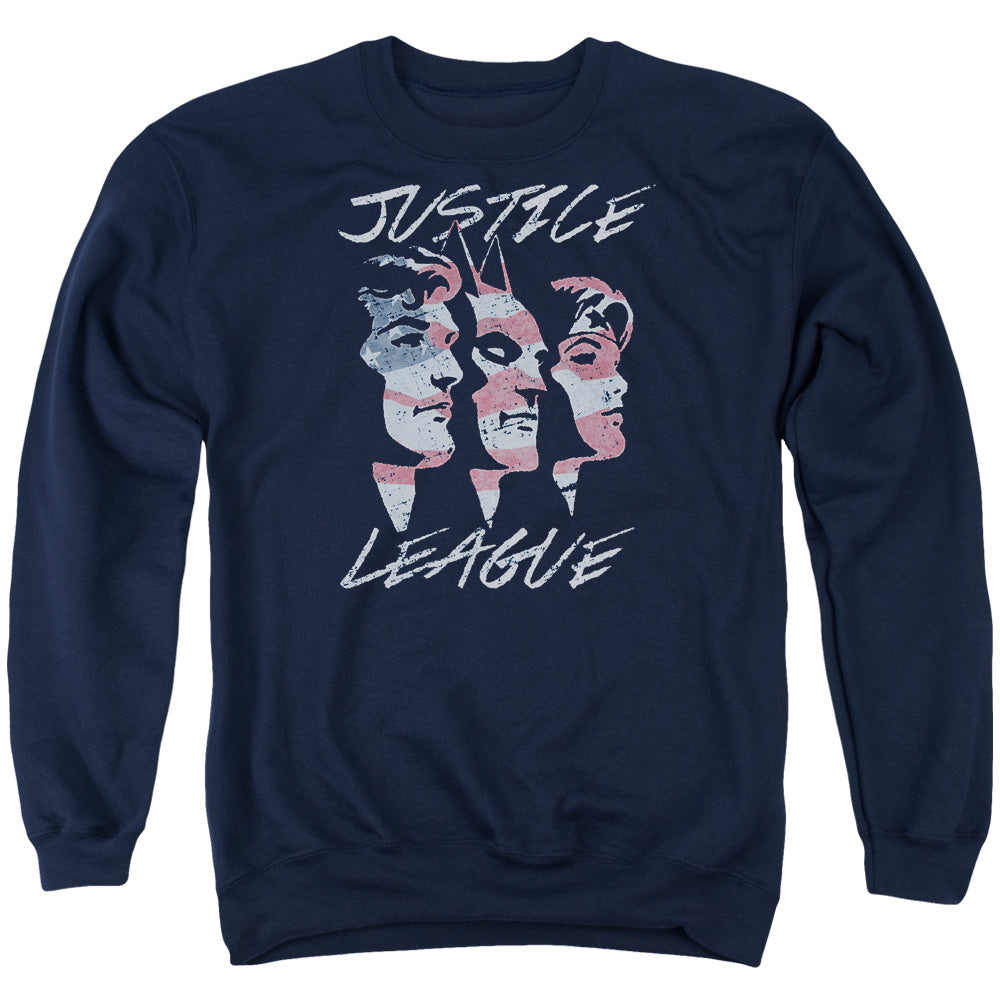 Justice League Of America Justice For America Mens Crewneck Sweatshirt Navy Officially Licensed