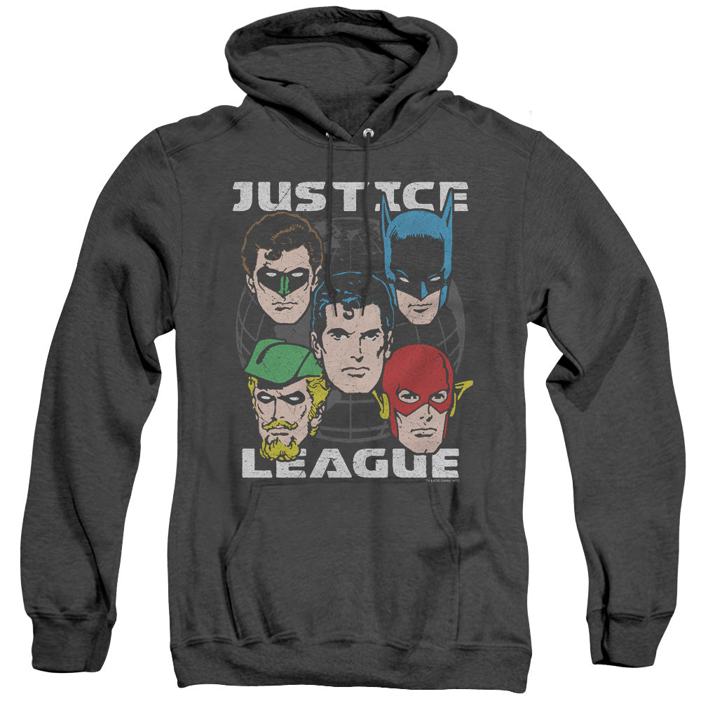 Justice League Of America Head Of States Heather Mens Hoodie Black Officially Licensed