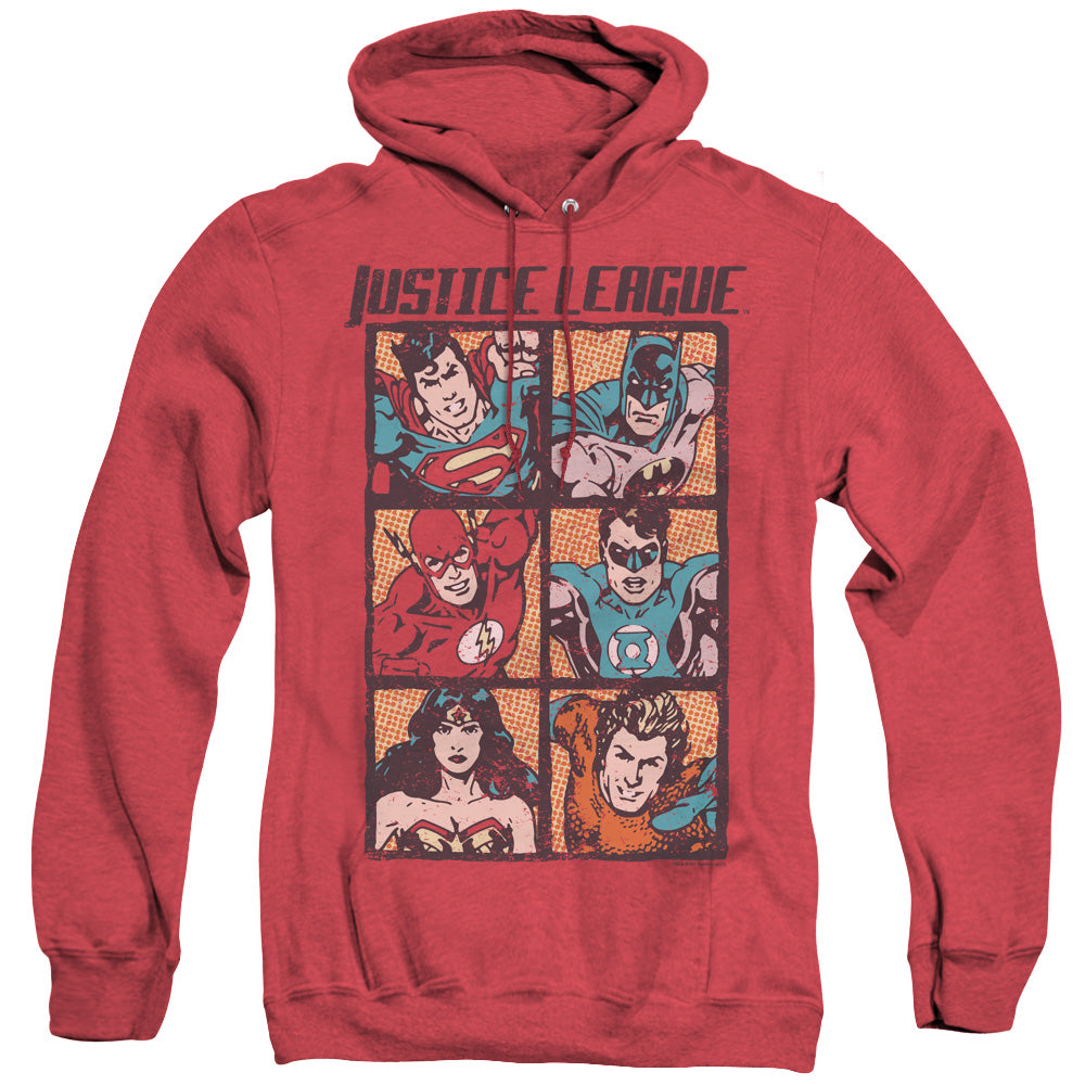 Justice League Of America Rough Panels Heather Mens Hoodie Red Officially Licensed