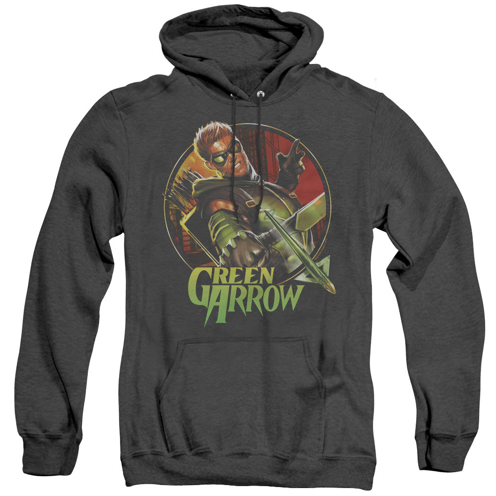 Justice League Of America Sunset Archer Heather Mens Hoodie Black Officially Licensed
