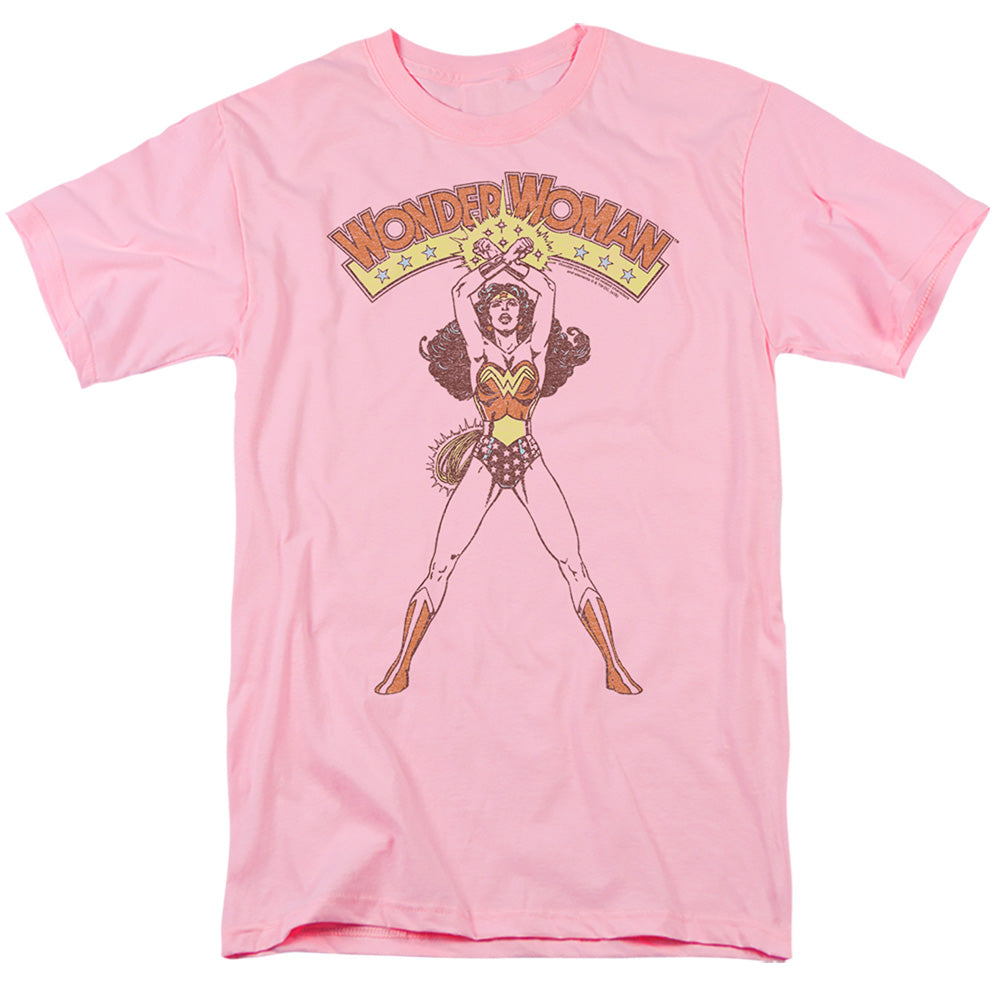 Wonder Woman Distressed Powerful Stance Mens T Shirt Pink Officially Licensed