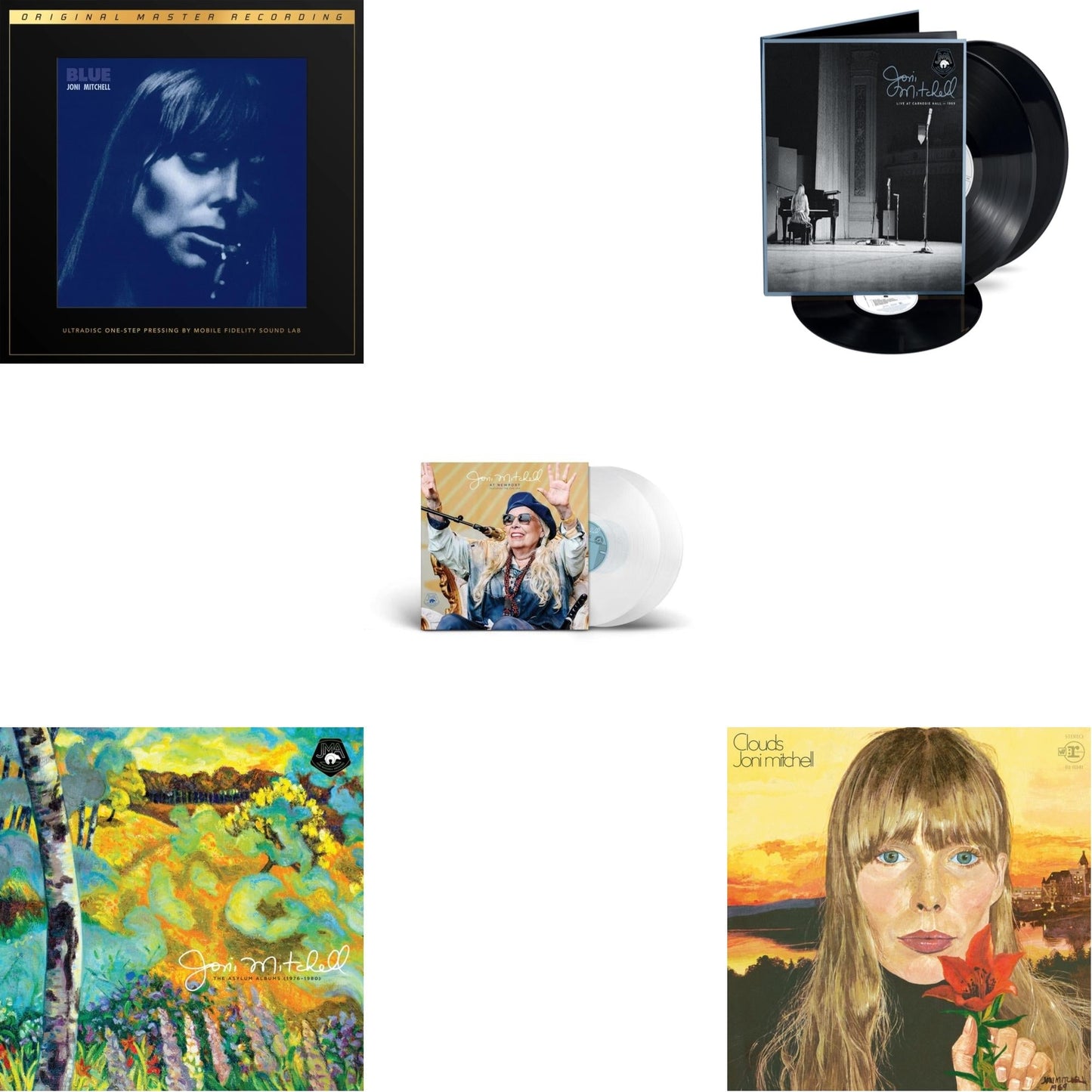 Joni Mitchell - At Newport (2LP/Clear Vinyl) & Asylum Albums (1976-1980) (6LP/180G) & Clouds & Live At Carnegie Hall 1969 (3LP) & Blue (2LP Box/180G/45RPM Supervinyl Ultradisc One-Step/Limited/Numbered)