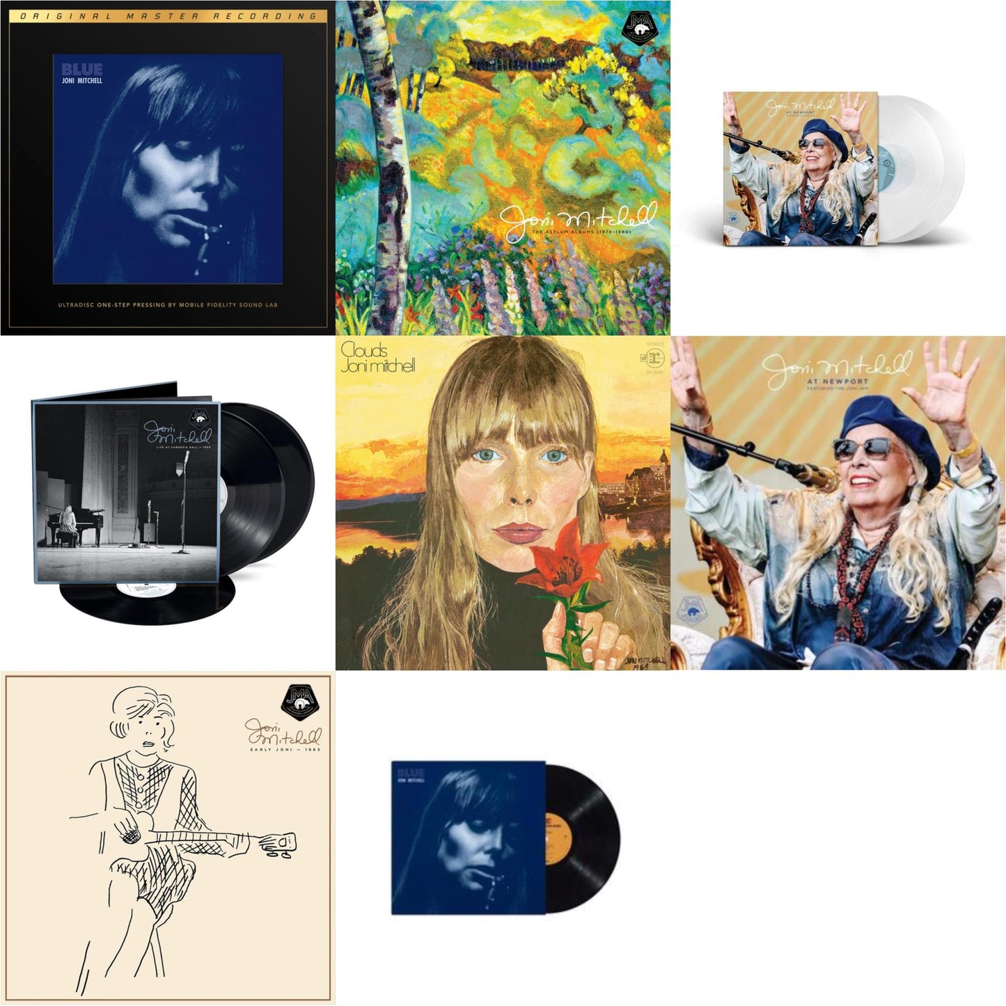 Joni Mitchell - Blue (2LP Box/180G/45RPM Supervinyl Ultradisc One-Step/Limited/Numbered) & Asylum Albums (1976-1980) (6LP/180G) & At Newport (2LP/Clear Vinyl) & Live At Carnegie Hall 1969 (3LP) & Clouds & At Newport (2LP) & Early Joni - 1963 & Blue