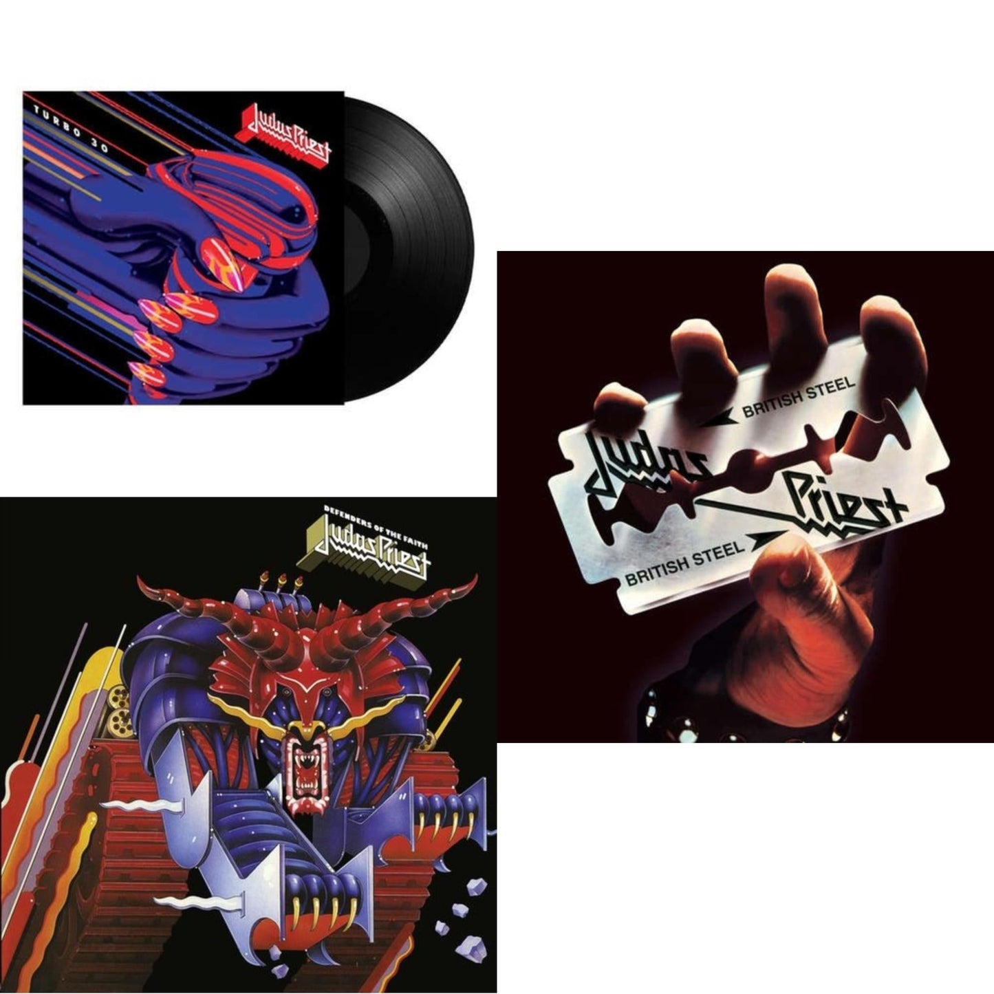 Judas Priest - Turbo 30 (150G) & Defenders Of The Faith (180G/Dl Code) & British Steel (180G)(Dl Code) - LP Vinyl Bundle