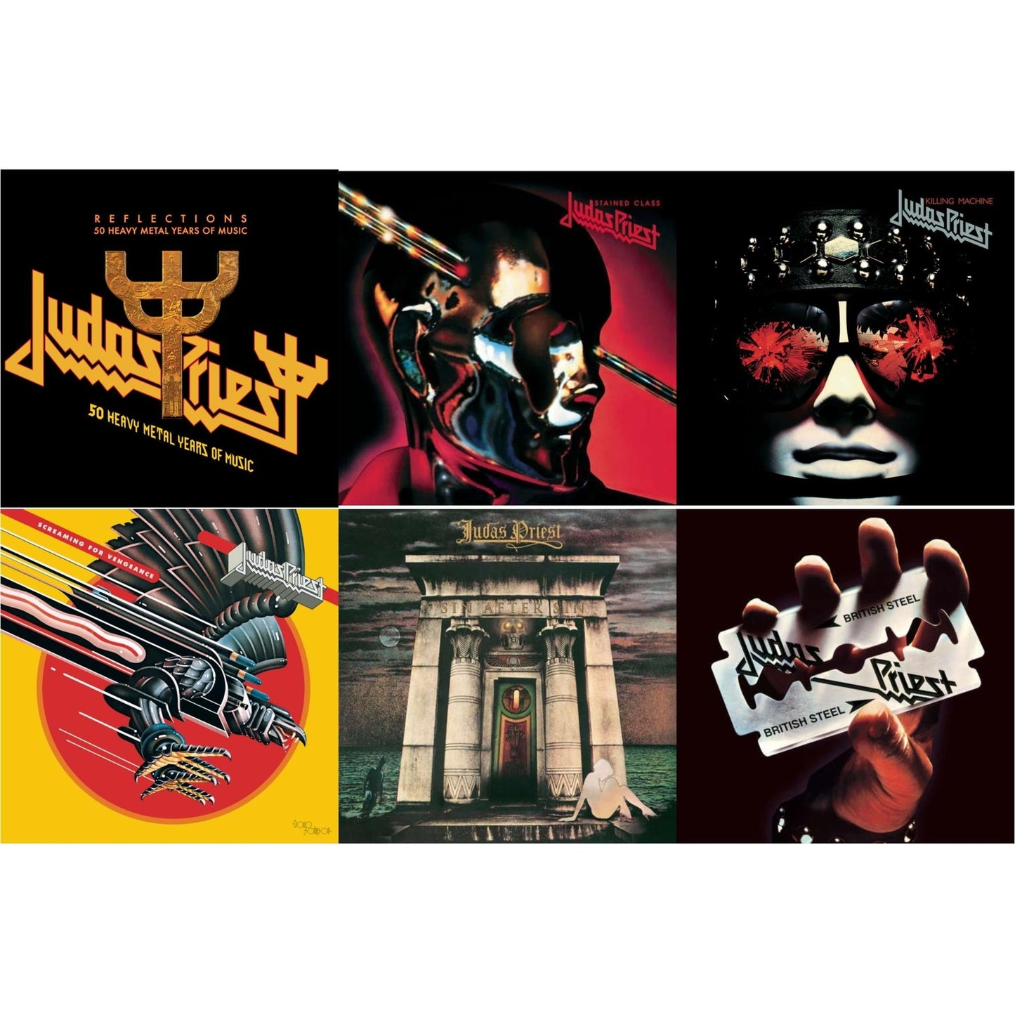 Judas Priest - Reflections - 50 Heavy Metal Years Of Music (2LP/180G/Red Vinyl) & Sin After Sin (180G/Dl Card) & Stained Class (180G/Dl Card) & Killing Machine (180G/Dl Card) & Screaming For Vengeance (180G/Dl Card) & British Steel (180G)(Dl Code)