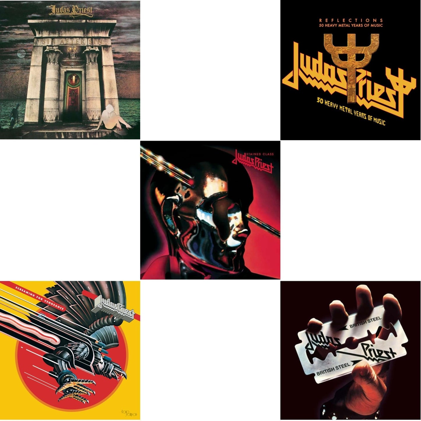 Judas Priest - Reflections - 50 Heavy Metal Years Of Music (2LP/180G/Red Vinyl) & Sin After Sin (180G/Dl Card) & Stained Class (180G/Dl Card) & Screaming For Vengeance (180G/Dl Card) & British Steel (180G)(Dl Code)