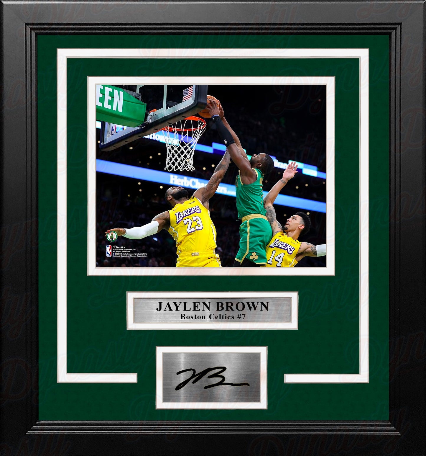Jaylen Brown Dunks Over LeBron Boston Celtics 8x10 Framed Basketball Photo with Engraved Autograph