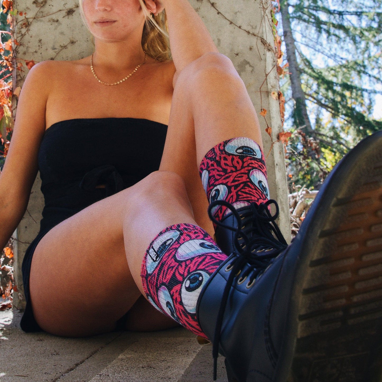 Eyeball Pink Adult Crew MERGE4 Socks With Art By Jimbo Phillips