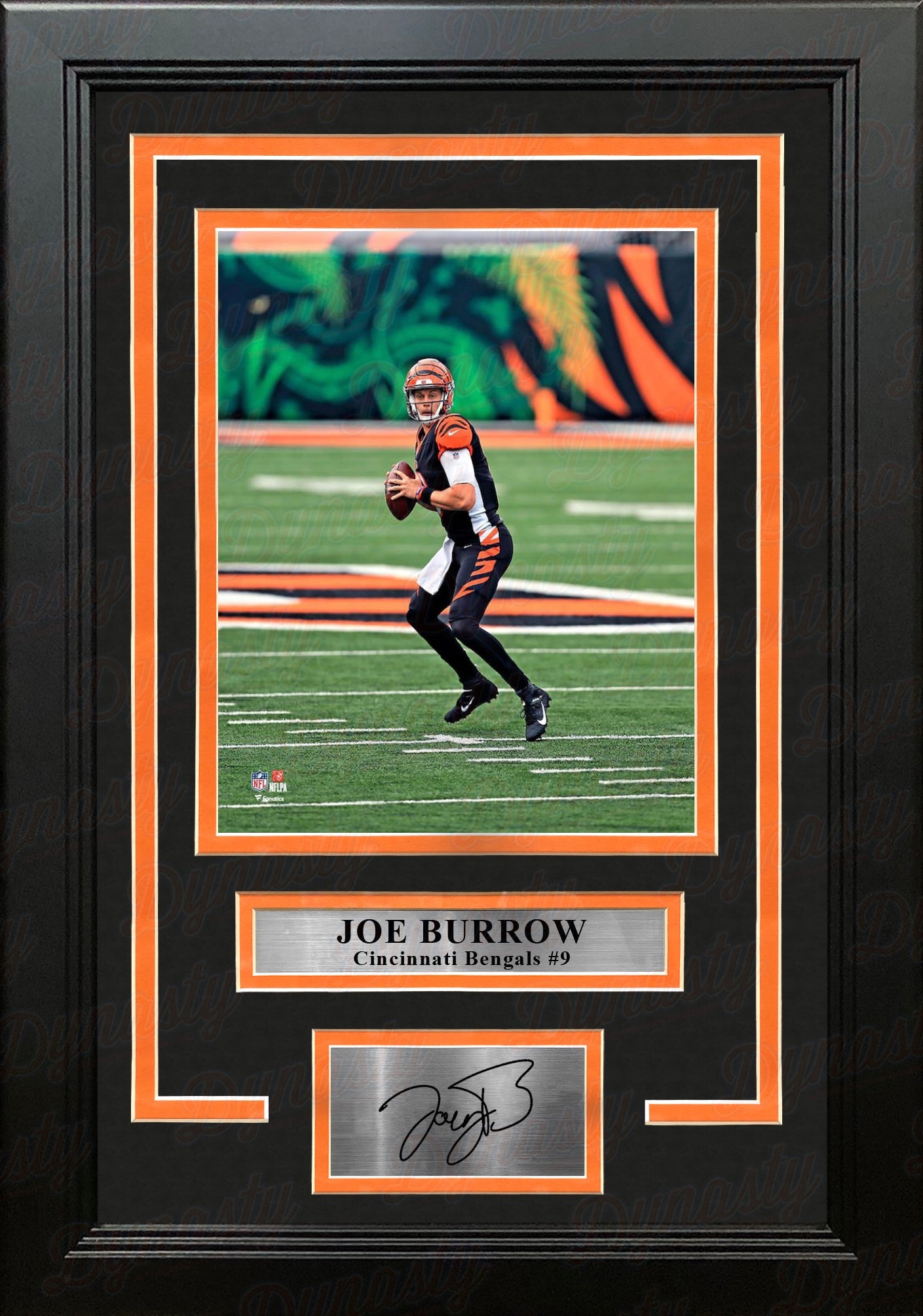 Joe Burrow in Action Cincinnati Bengals 8" x 10" Framed Football Photo with Engraved Autograph