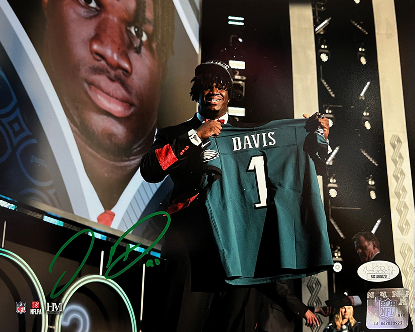 Jordan Davis Philadelphia Eagles Autographed Draft Night Football Photo