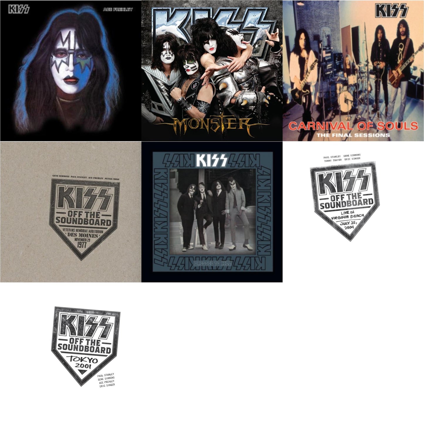 Kiss - Kiss Off The Soundboard: Tokyo 2001 (3LP) & Kiss Off The Soundboard: Live In Virginia Beach (3LP) & Kiss Off The Soundboard: Live In Des Moines (2LP) & Monster & Dressed To Kill & Carnival Of Souls & Ace Frehley