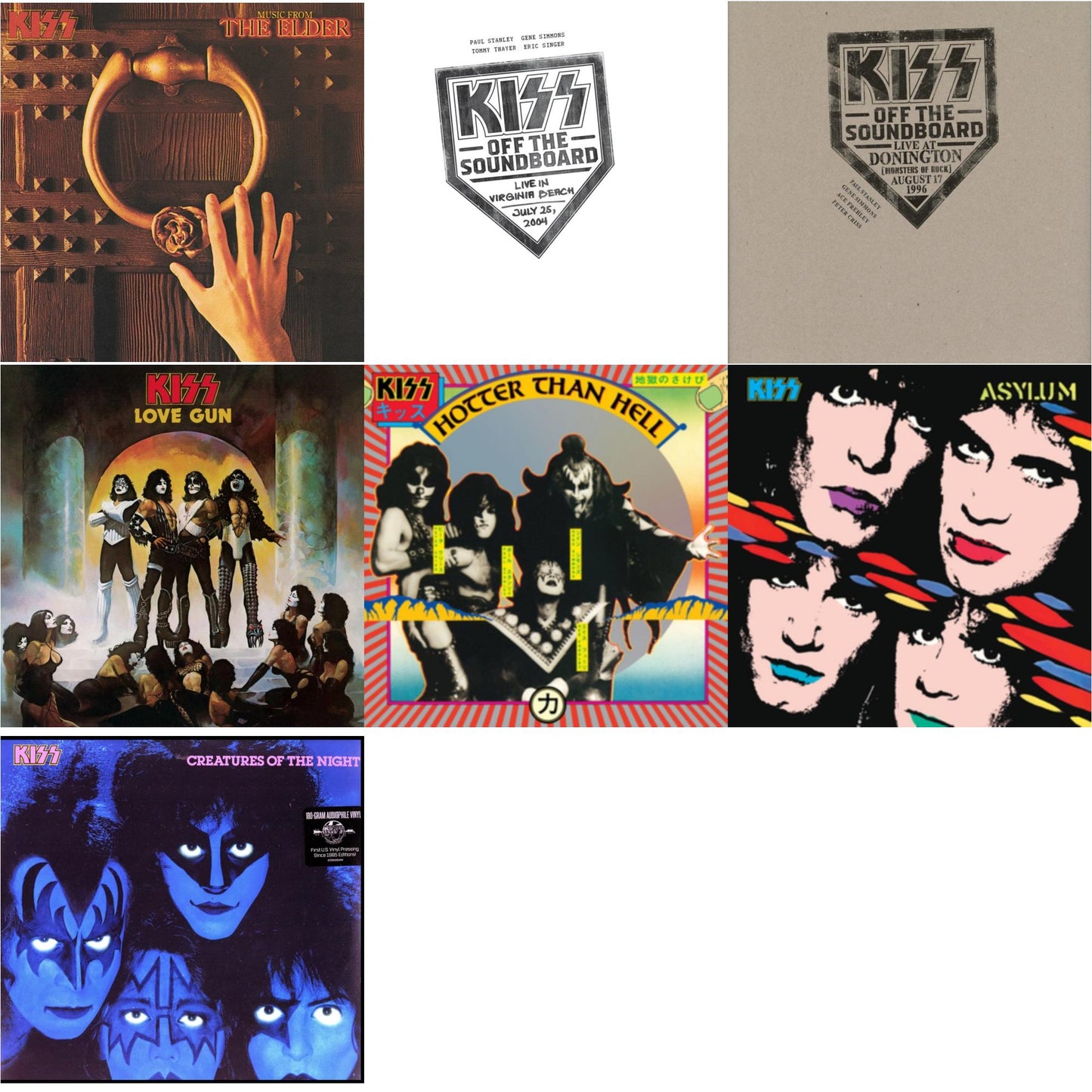 Kiss - Music From The Elder (Half-Speed Master/Clear LP Vinyl/180G) & Kiss Off The Soundboard: Live In Virginia Beach (3LP) & Kiss Off The Soundboard: Donington 1996 (Live) (3LP) & Love Gun (Tangerine/Aqua Splatter LP Vinyl) & Hotter Than Hell &