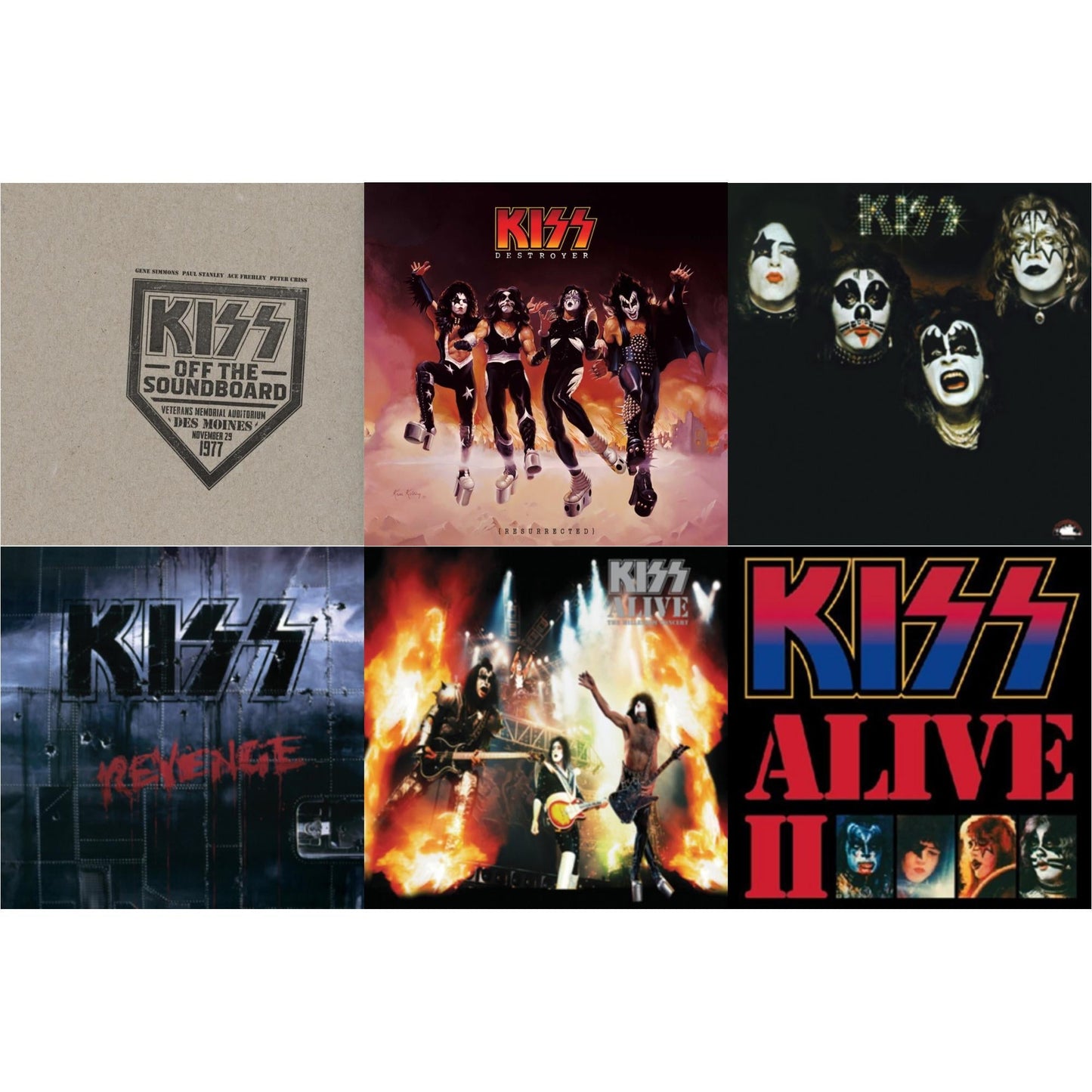 Kiss - Kiss Off The Soundboard: Live In Des Moines (2LP) & Destroyer (Resurrected) (Translucent Orange LP Vinyl) & Kiss & Revenge & Alive: Millennium Concert & Alive Ii