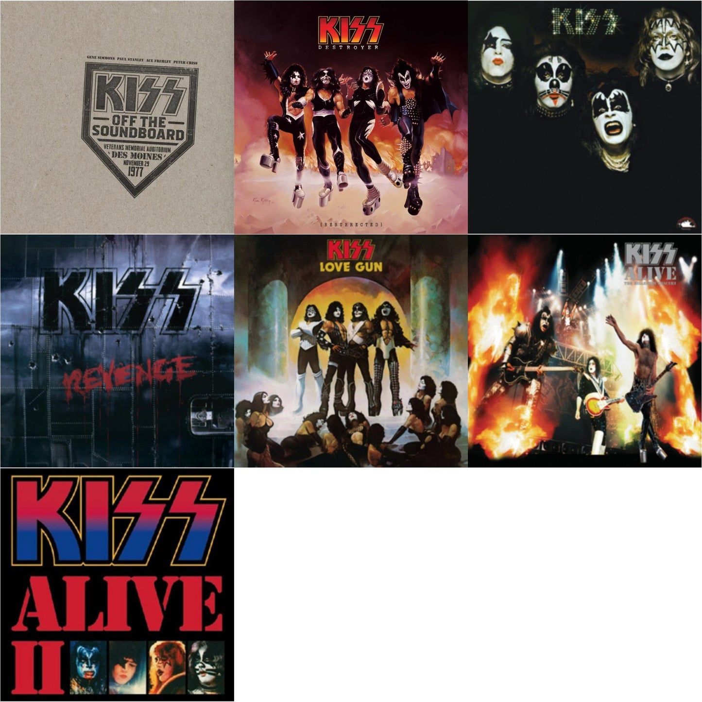 Kiss - Kiss Off The Soundboard: Live In Des Moines (2LP) & Destroyer (Resurrected) (Translucent Orange LP Vinyl) & Kiss & Revenge & Love Gun & Alive: Millennium Concert & Alive Ii