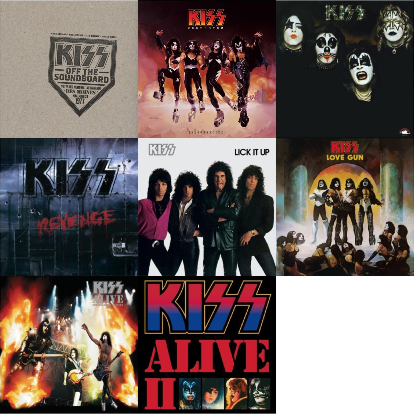 Kiss - Kiss Off The Soundboard: Live In Des Moines (2LP) & Destroyer (Resurrected) (Translucent Orange LP Vinyl) & Kiss & Revenge & Lick It Up & Love Gun & Alive: Millennium Concert & Alive Ii